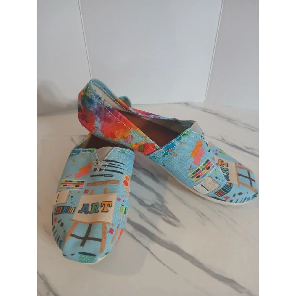 Colorful Art Theme Slip On Shoes Women's  Size 7